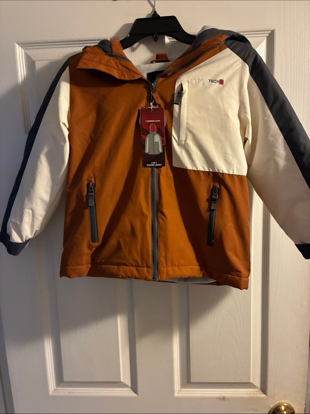 Swiss Tech Kids Orange and Cream Hooded Puffer Jacket
